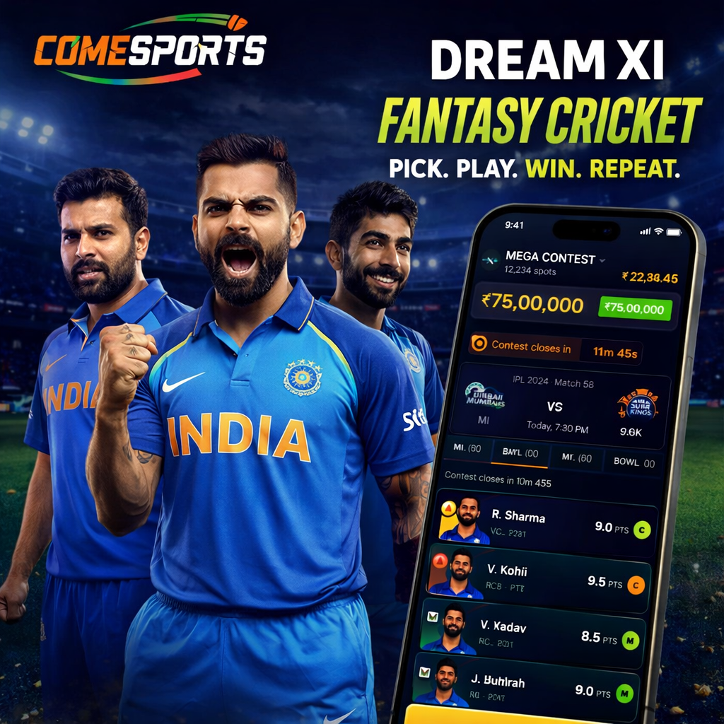Vision 11 fantasy cricket and India team visual